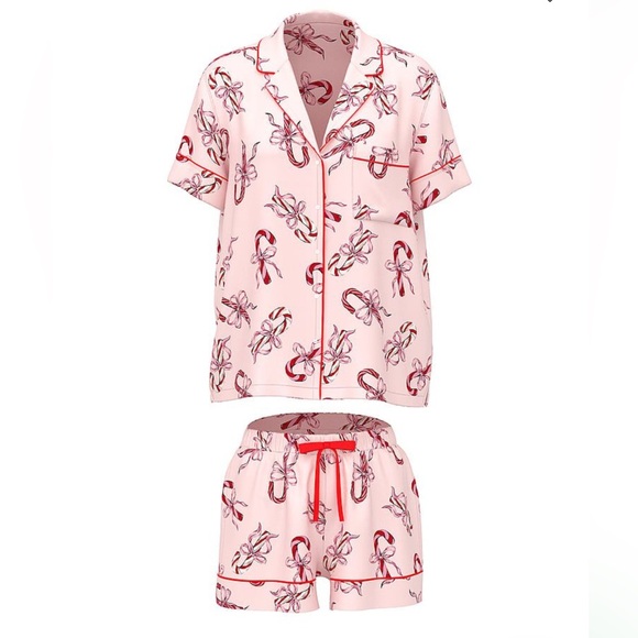 Victoria’s Secret Pink Glazed Satin Candy Cane Bow Pajama Set NWT, Holiday Gift - Picture 2 of 3